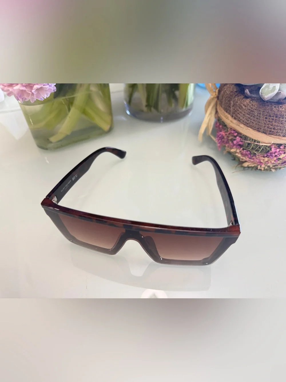 Kurt Geiger Tortoiseshell Shield Sunglasses with Brown Gradient Lenses - Picture 6 of 16